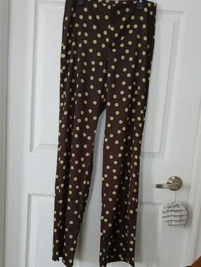 Polka Dot Wide-Leg Pants - Brown/Beige NWT